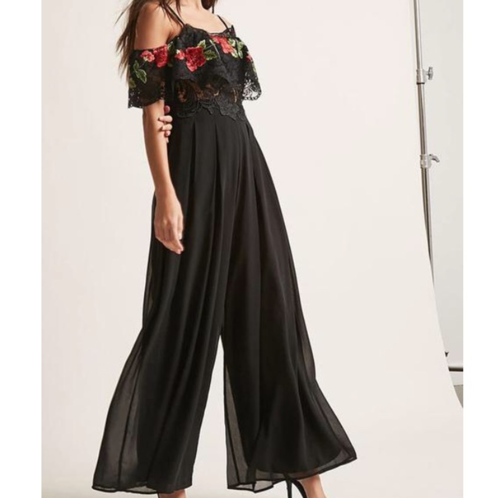 NWT Soieblu Open-Shoulder Embroidered Jumpsuit